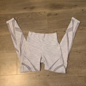 Lululemon leggings 28” higher waisted, mesh detail, grey/white, size 4